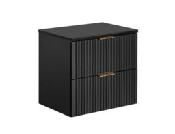 Impact Furniture Bathroom Vanity Unit 600mm Countertop Ribbed Fluted Black Modern Wall Hung Cabinet With Drawers Adel - thumbnail 4