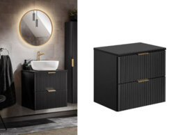 Impact Furniture Bathroom Vanity Unit 600mm Countertop Ribbed Fluted Black Modern Wall Hung Cabinet With Drawers Adel - thumbnail 1