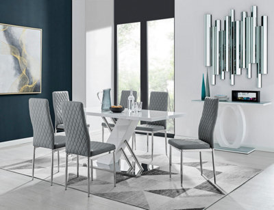 Furniturebox Uk Sorrento White High Gloss And Chrome Dining Table And 6 Elephant Grey Milan Dining Chairs - image 1