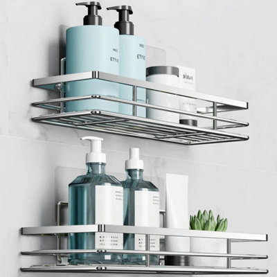 Silver Shower Caddy 2 Pack No Drill Bathroom Organiser - image 1