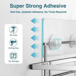 Silver Shower Caddy 2 Pack No Drill Bathroom Organiser - thumbnail 4
