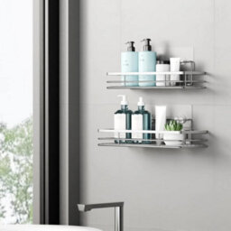Silver Shower Caddy 2 Pack No Drill Bathroom Organiser - thumbnail 6