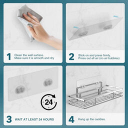 Silver Shower Caddy 2 Pack No Drill Bathroom Organiser - thumbnail 5