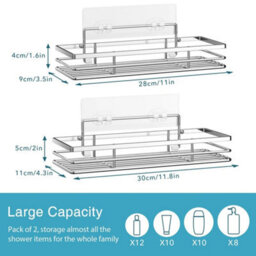 Silver Shower Caddy 2 Pack No Drill Bathroom Organiser - thumbnail 2
