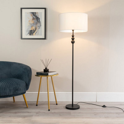 Valuelights Marissa Matt Black Stacked Ball Floor Lamp With White Drum Shade - Led Bulb Included - image 1