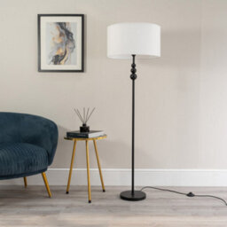 Valuelights Marissa Matt Black Stacked Ball Floor Lamp With White Drum Shade - Led Bulb Included - thumbnail 3