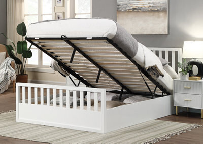 Save On Goods UK 4Ft6 Double White Finish Wood Wooden Ottoman Gas Lift Up Storage Bed Frame Bedstead - image 1
