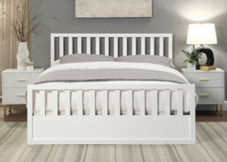 Save On Goods UK 4Ft6 Double White Finish Wood Wooden Ottoman Gas Lift Up Storage Bed Frame Bedstead - thumbnail 3