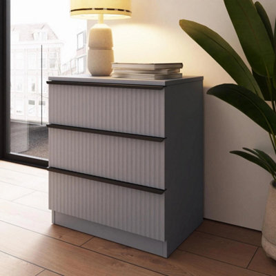 Matt Grey Ripple Design 3 Drawer Chest Of Drawers Bedroom Furniture - image 1