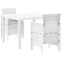 Berkfield Garden Dining Set 3 Pcs White Polt Rattan - thumbnail 2