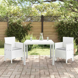 Berkfield Garden Dining Set 3 Pcs White Polt Rattan - thumbnail 3