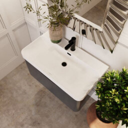 Balterley Dunwood Modern Bathroom Wall Hung 1 Drawer Vanity Unit & Ceramic Basin, Dark Grey, 800mm - thumbnail 3
