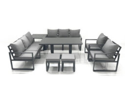 Fimous Garden Sofa Set Aluminium Furniture Rising Dining Tabe Set With 2 Chair 2 Small Footstools Side Table Dark Grey - thumbnail 2