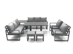 Fimous Garden Sofa Set Aluminium Furniture Rising Dining Tabe Set With 2 Chair 2 Small Footstools Side Table Dark Grey - thumbnail 1