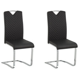 Beliani Set Of 2 Dining Chairs Picknes Faux Leather Black - thumbnail 1