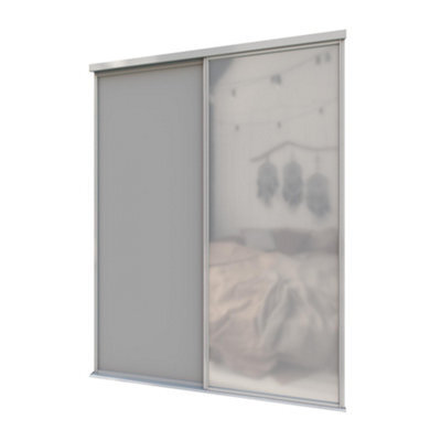 A-Class Sliding Doors Set Of 2 Dark Grey & Mirror Sliding Wardrobe Door Kit, Silver Frame & Tracks, Opening Height (H) 225-226Cm & Width (W) 149-150Cm - image 1