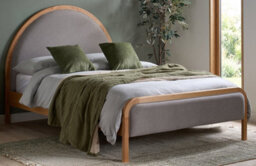 Save On Goods UK 5Ft King Size Round Shape Grey Velour Fabric Upholstered Oak Wood Bed Frame Bedstead