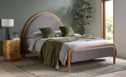 Save On Goods UK 5Ft King Size Round Shape Grey Velour Fabric Upholstered Oak Wood Bed Frame Bedstead - thumbnail 2