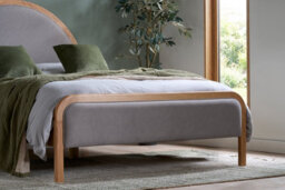 Save On Goods UK 5Ft King Size Round Shape Grey Velour Fabric Upholstered Oak Wood Bed Frame Bedstead - thumbnail 3