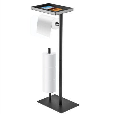 Toilet Roll Holder Free Standing Black Toilet Paper Holder Stand With Top - image 1