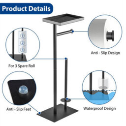 Toilet Roll Holder Free Standing Black Toilet Paper Holder Stand With Top - thumbnail 5