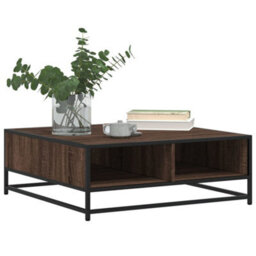 Berkfield Coffee Table Brown Oak 80X80X30 Cm Engineered Wood And Metal - thumbnail 4