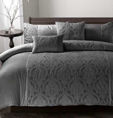 Homes & Linen Damask Jacquard Velvet Duvet Cover Set Elegant Soft Bedding With Pillowcases - image 1
