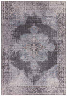 Traditional Blue Persian Abstract Bordered Floral Easy To Clean Rug For Living Room Bedroom & Dining Room-120Cm X 170Cm - image 1