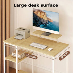Levede Computer Desk Home Office Table With Storage Shelves Monitor Stand Oak - thumbnail 7