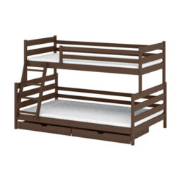 Arte Fami Dark Chocolate Wooden Bunk Bed With Drawers - Foam Mattresses - 90 X 200 Cm & 120 X 200 Cm - thumbnail 1