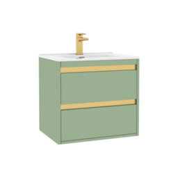 Royal Bathrooms Orion 600mm Mint Sage 2 Drawer Wall Hung Vanity Unit With Ceramic Basin & Brushed Brass Strip - thumbnail 6