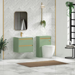 Royal Bathrooms Orion 600mm Mint Sage 2 Drawer Wall Hung Vanity Unit With Ceramic Basin & Brushed Brass Strip - thumbnail 3