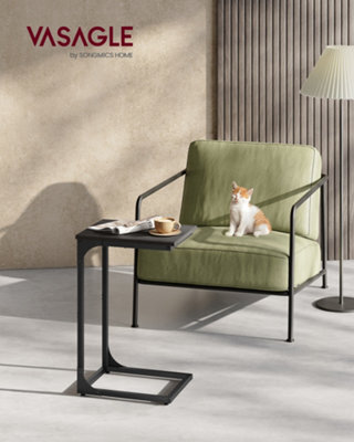 LEDREM C-Shaped Side Table, Bedside Table, Sofa Side Table, Coffee Table, With Metal Frame, Industrial, For Living Room, Bedroom