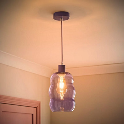 Valuelights Lolly Lilac Glass Bubble Pendant Ceiling Light And Bulb - image 1