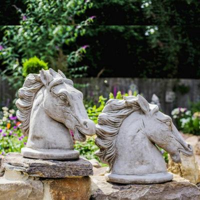 Pair Of Stone Cast Stallion Horse Heads - image 1