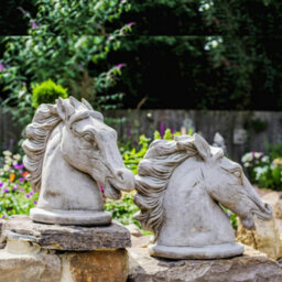 Pair Of Stone Cast Stallion Horse Heads - thumbnail 1