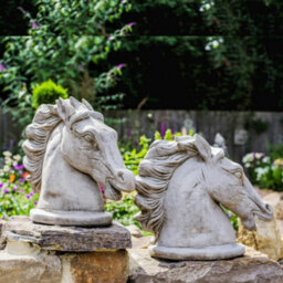 Pair Of Stone Cast Stallion Horse Heads - thumbnail 2