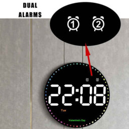 Remote Control Led Wall Clock With Dual Alarms, Calendar And Temperature Display , Adjustable Brightness - thumbnail 4