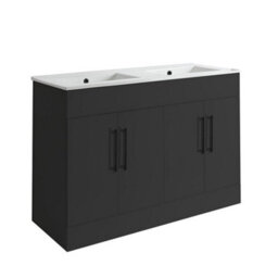 Homestylestore 1210mm Black Grey Floorstanding Bathroom Vanity Unit Double Basin And Black T Bar Handle - thumbnail 1