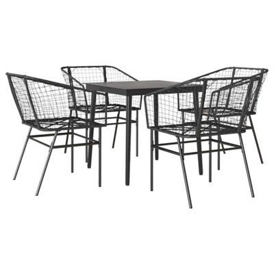 Berkfield Durable 5 Piece Garden Dining Set Black Poly Rattan Glass