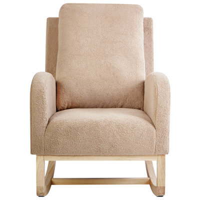 Wyld And Coco Rocking Armchair Beige - Boucle Upholstery, Rubberwood Frame, Armrests - image 1