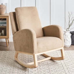 Wyld And Coco Rocking Armchair Beige - Boucle Upholstery, Rubberwood Frame, Armrests - thumbnail 2