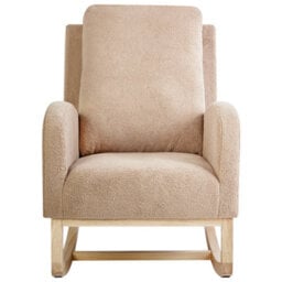Wyld And Coco Rocking Armchair Beige - Boucle Upholstery, Rubberwood Frame, Armrests - thumbnail 1
