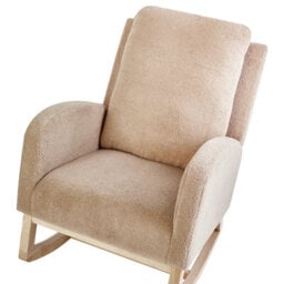 Wyld And Coco Rocking Armchair Beige - Boucle Upholstery, Rubberwood Frame, Armrests - thumbnail 7