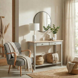 Furniturebox Uk Eden Rectangular Whitewash & Light Grey Wood Console Table