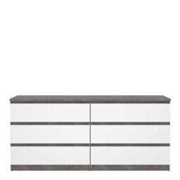 Wyld Haus Budapest Wide Chest - Concrete Effect & White Gloss, 6 Drawers - thumbnail 3