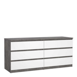 Wyld Haus Budapest Wide Chest - Concrete Effect & White Gloss, 6 Drawers - thumbnail 2