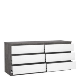 Wyld Haus Budapest Wide Chest - Concrete Effect & White Gloss, 6 Drawers - thumbnail 5