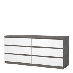 Wyld Haus Budapest Wide Chest - Concrete Effect & White Gloss, 6 Drawers - thumbnail 4
