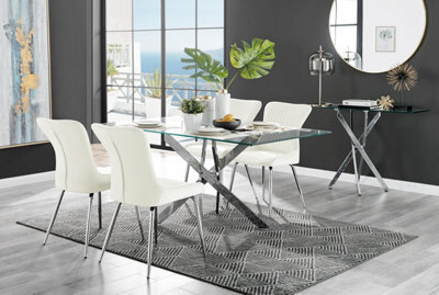 Furniturebox Uk Leonardo 4 Table And 4 Cream Nora Silver Leg Chairs - image 1